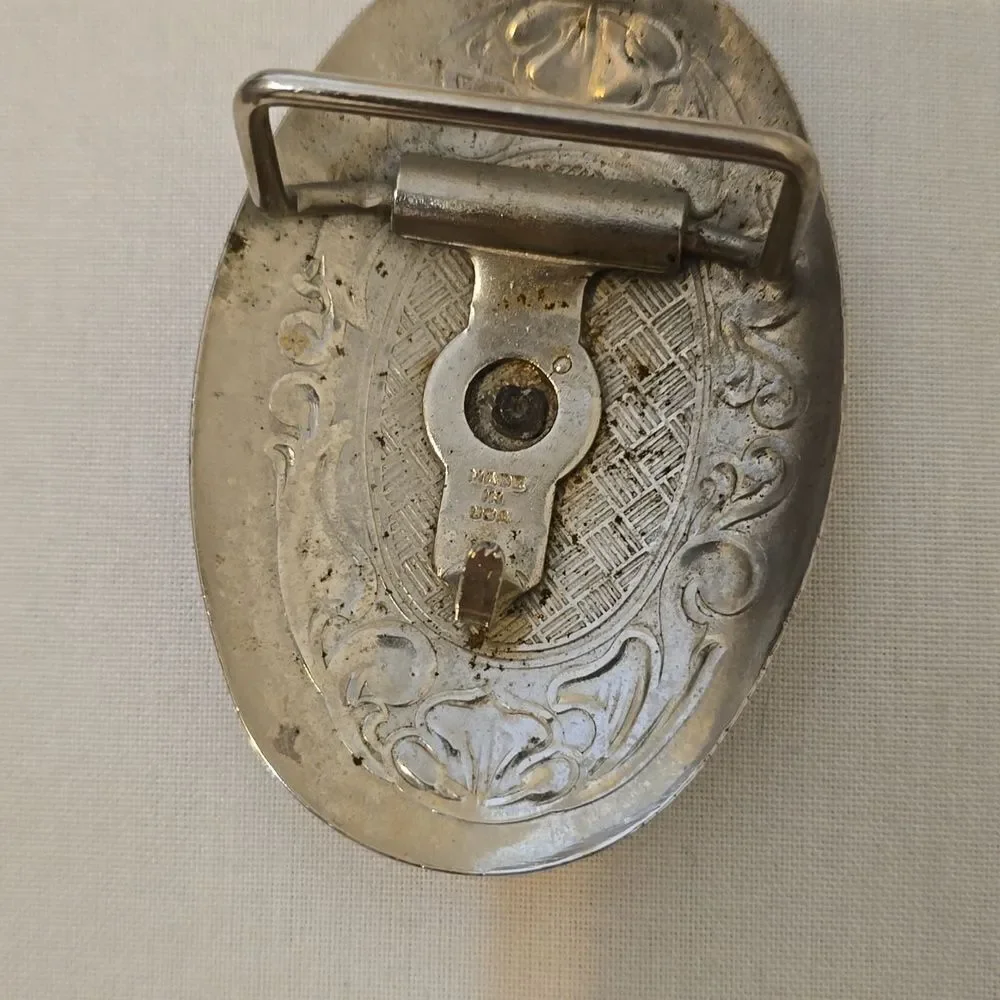 VINTAGE | large silver bull rider‎ cowboy buckle.